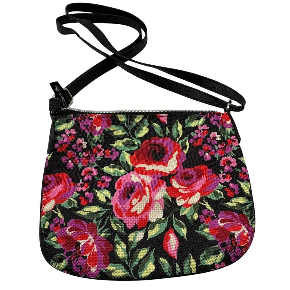 Lily Bloom Floral Crossbody Bag Black Pink Recycled‎ Polyester Small Purse